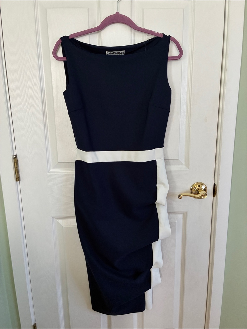 Chiara Boni Navy with White Accent Midi Sheath Dress